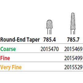 Two Striper FG #785.7 Coarse Diamond Bur Round-End Taper. Pack of 5