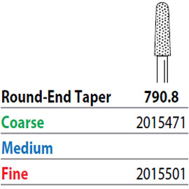 Two Striper FG 790.8 Fine Diamond Bur Round-End Taper. Pack of 5
