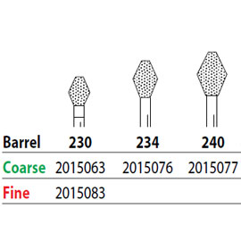 Two Striper FG #230 Coarse Barrel shaped Diamond Bur. Pack of 5