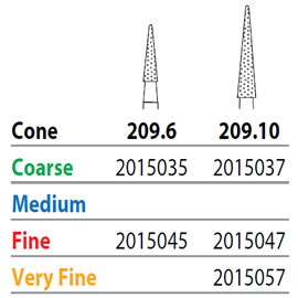 Two Striper FG #209.10 Coarse Diamond Bur, Cone. Pack of 5