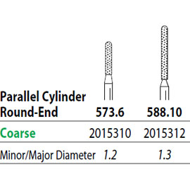 Two Striper FG #588.10 Coarse Diamond Bur, Cylinder Round-End. Pack of 5