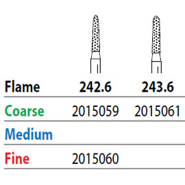 Two Striper FG #243.6 Coarse Grit Diamond Bur, Flame Shaped. Pack of 5