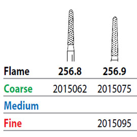 Two Striper FG #256.8 Coarse Diamond Burs, Flame shaped. Pack of 5