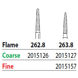 Two Striper FG #263.8 Coarse Diamond Burs, Flame shaped. Pack of 5