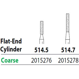 Two Striper FG #514.5 Coarse Diamond Bur, Flat-End Cylinder. Pack of 5