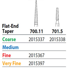 Two Striper FG 700.11 Coarse Diamond Burs, Flat-End Taper. Pack of 5