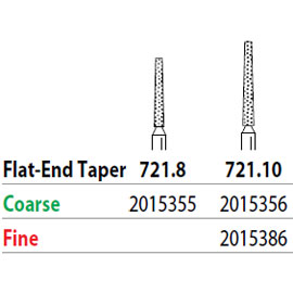 Two Striper FG 721.10 Coarse Diamond Burs, Flat-End Taper. Pack of 5