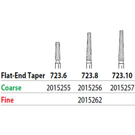 Two Striper FG 723.10 Coarse Diamond Burs, Flat-End Taper. Pack of 5