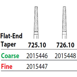 Two Striper FG 725.10 Coarse Diamond Burs, Flat-End Taper. Pack of 5