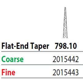 Two Striper FG 798.10 Coarse Diamond Burs, Flat-End Taper. Pack of 5