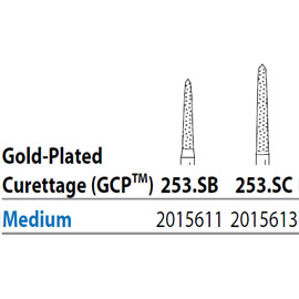 Two Striper FG 253.SC Medium Diamond Burs, Gold-Plated Curettage, 10mm Cutting Length. Pack of 5