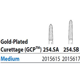 Two Striper FG 254.SB Medium Diamond Burs, Gold-Plated Curettage, 8mm Cutting Length. Pack of 5