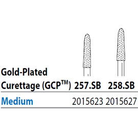 Two Striper FG 257.SB Medium Diamond Burs, Gold-Plated Curettage, 8mm Cutting Length. Pack of 5