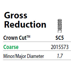 Two Striper FG #SC5 Gross Reduction Coarse Diamond Bur, Crown Cut. Pack of 5