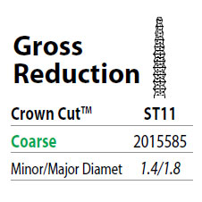 Two Striper FG #ST11 Gross Reduction Coarse Diamond Bur, Crown Cut. Pack of 5