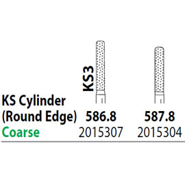Two Striper FG #587.8 Coarse Diamond Bur, KS Cylinder Round Edge. Pack of 5
