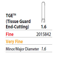 Two Striper FG 1.6 Fine TGE (Tissue Guard End-Cutting) Diamond Bur. Refine Shoulder, Safe-sided