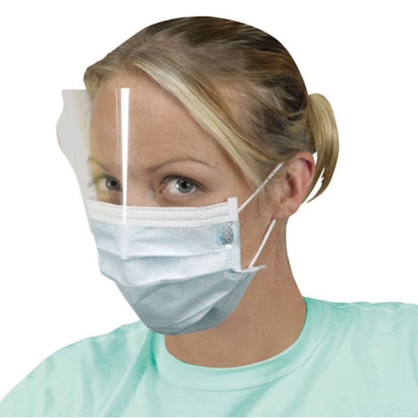 Premium Plus Earloop Face Mask with Face Shield, 3 Ply, 25/Pk, Blue. Disposable