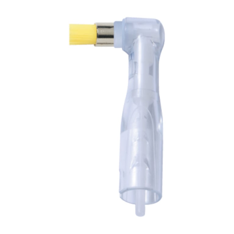Premium Plus Clear Disposable Prophy Angle, Extra Soft Flat Yellow Brush, 100/Box. Latex-free