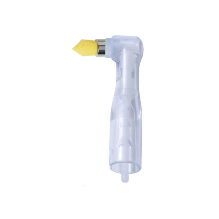 Premium Plus Clear Disposable Prophy Angle, Extra Soft Tapered Yellow Brush, 100/Box. Latex-free