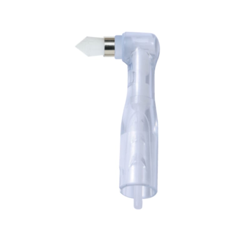 Premium Plus Clear Disposable Prophy Angle, Regular Tapered White Brush, 100/Box. Latex-free