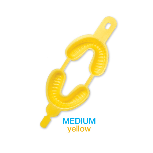 Premium Plus Medium hinged dual arch fluoride tray 50/pk. Yellow foam. Extremely comfortable