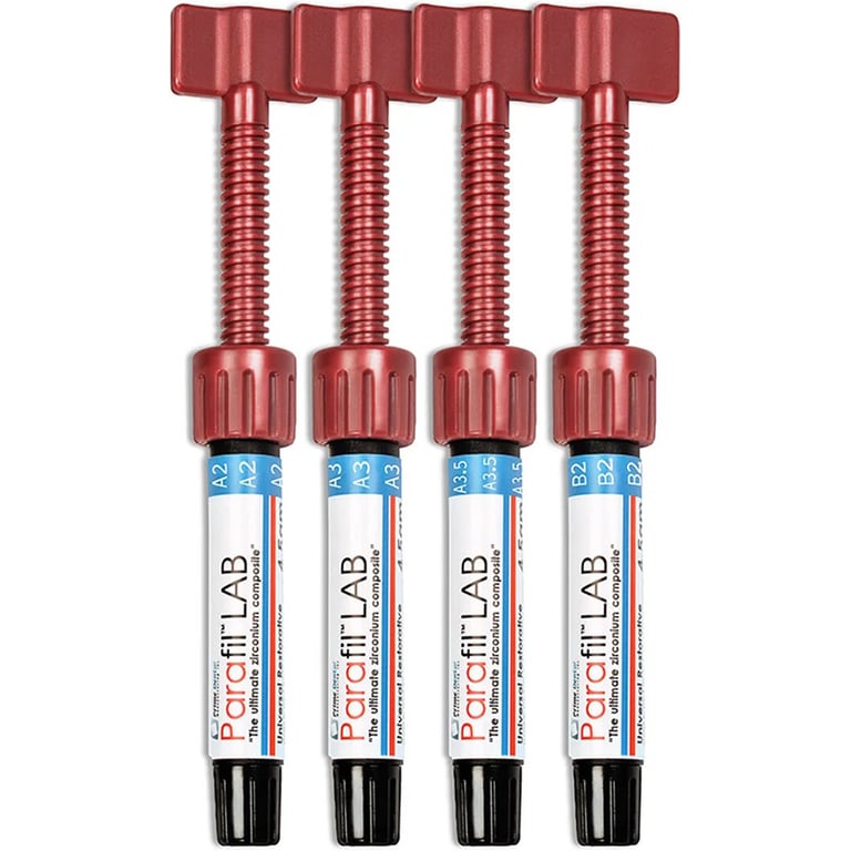 Parafil Lab Light-Cure Restorative Composite Syringe Kit. Includes: 4 x 4.5gm syringes - 1 each