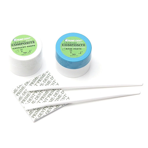 Prime-Dent Chemical Cure Composite 3/3g Kit. Highly filled, non-sticky, self curing, hybrid
