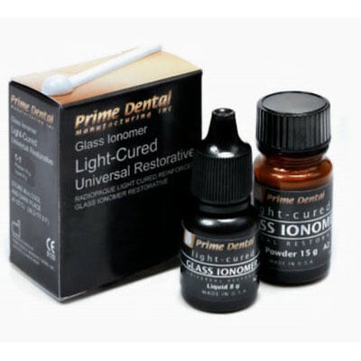 Prime-Dent Prime Dental GI Restorative Light-Cured Kit 15g Powder & 8g Liquid. A2 shade