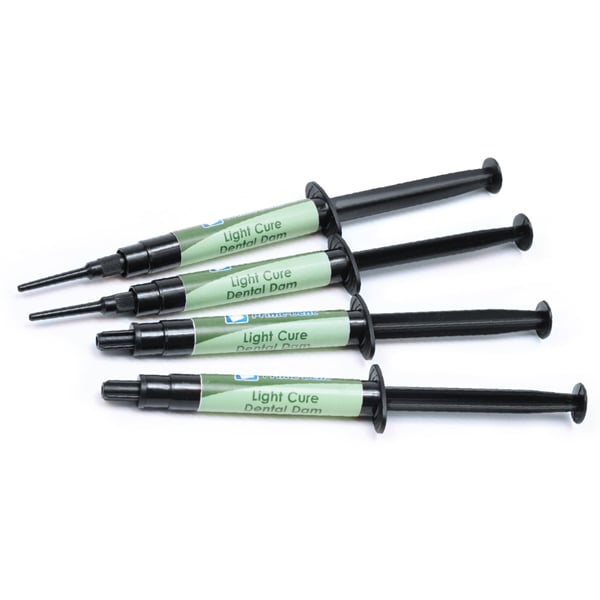 Prime-Dent Light Cure Dental Dam, 4 x 3.5g Syringes, 20 Tips. Light cure, Low Viscosity pigmented