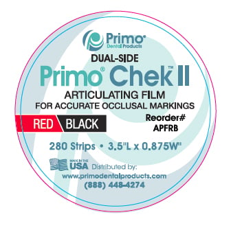 Primo Chek II Articulating Film, 3.5" L x 0.875" W, 280 Strips/Pk. Red/Black, for accurate