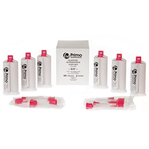 Primo Alginate Alternative, Fast Set 6 x 50ml Cartridges and 12 Pink Mixing Tips. A-silicone