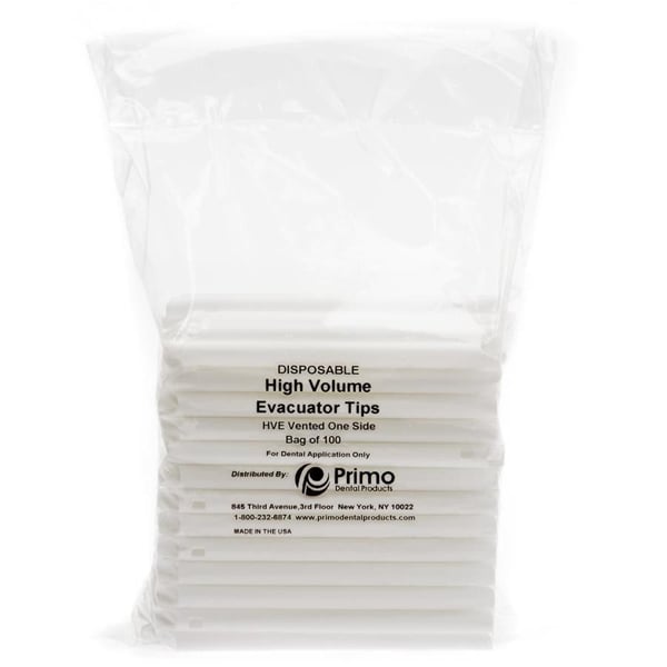 Primo HVE High Volume Evacuation Tips, 100/Pk. Vented One Side