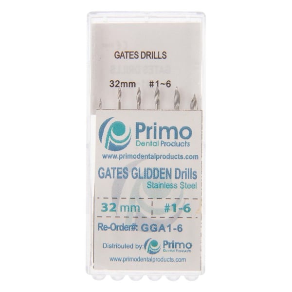 Primo #1-6 Assorted, 32mm Gates Glidden Drills 6/Pk. Stainless Steel