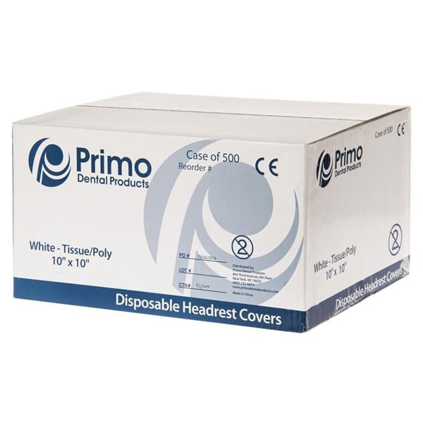 Primo 10" x 10" Tissue/Poly Head Rest Covers, Box of 500
