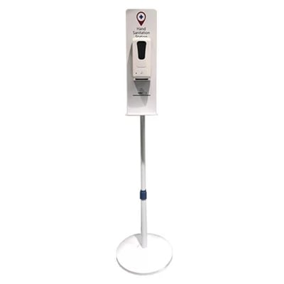 Primo Automatic Hand Sanitizer Dispenser with 5ft 4in Floor Stand-White. Touchless Dispenser