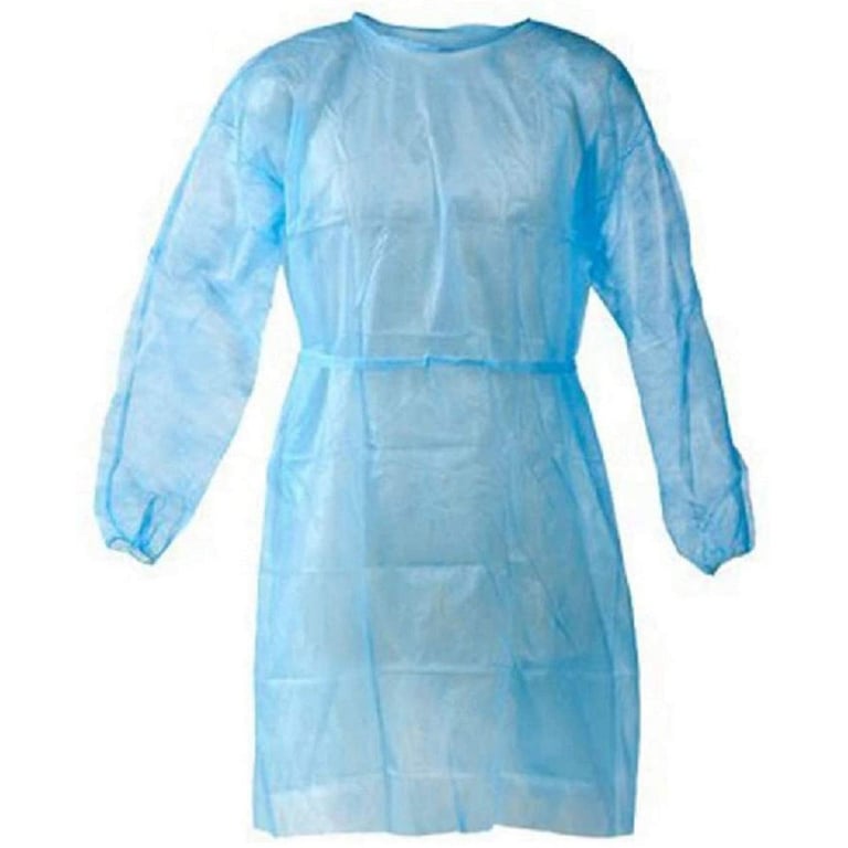 Primo Isolation Gowns, Elastic Cuffs, Blue, 50/Pk. One size fits all