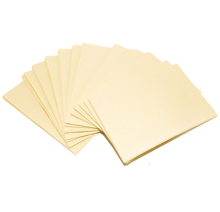 Primo Patient Bib 2-Ply w/Poly, 13x18, Beige, 500/Case. The 2ply is made of 2 ply tissue and 1 ply