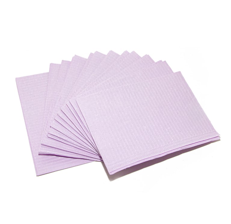 Primo Patient Bib 2-Ply w/Poly, 13x18, Lavender, 500/Case. The 2ply is made of 2 ply tissue and 1