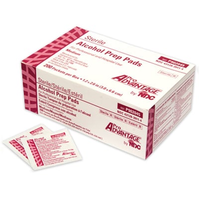 ProAdvantage Alcohol Prep Pad, Sterile, Medium, 1-3/16" x 2-5/8" (pad size), Contains 70%