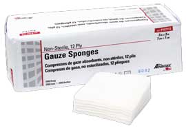 ProAdvantage 2" x 2" 8 ply Non-Sterile Gauze Sponges, Premium 100% Cotton, Case of 5000