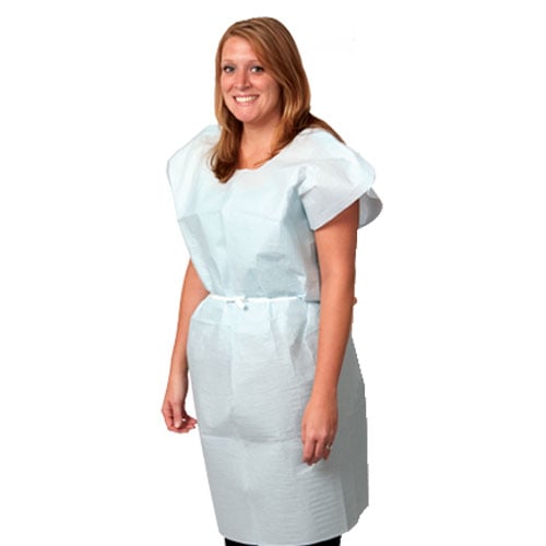 ProAdvantage Exam Gown, Tissue/ Poly/ Tissue, 30" x 42", Blue, 50/Cs, Knee-Length, Traditional