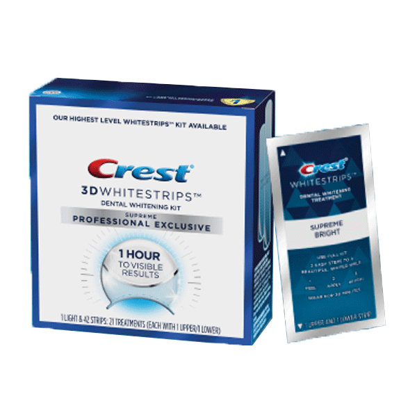 Crest 3D Whitestrips Supreme Professional Exclusive Kit, 4/Case. Includes: 1 light and 42 strips