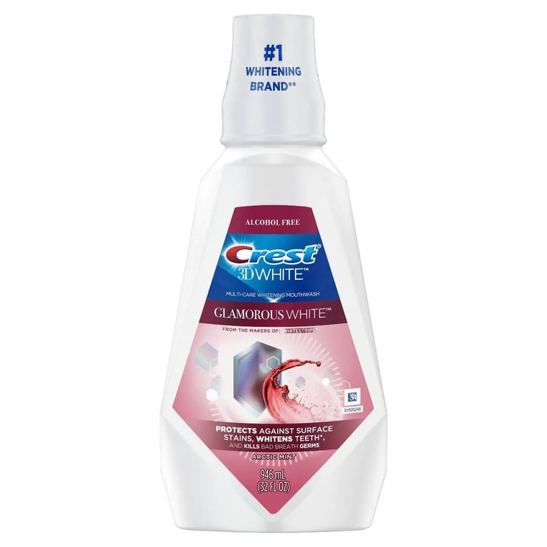Crest 3DWhite Glamorous White Rinse, Artic Mint, 32 oz Bottle, 4/Case. Contains 1.5% Hydrogen