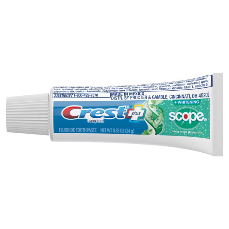 Crest Complete Whitening Plus Scope Toothpaste, 0.85oz., 72/Case. Fights tartar and cavities