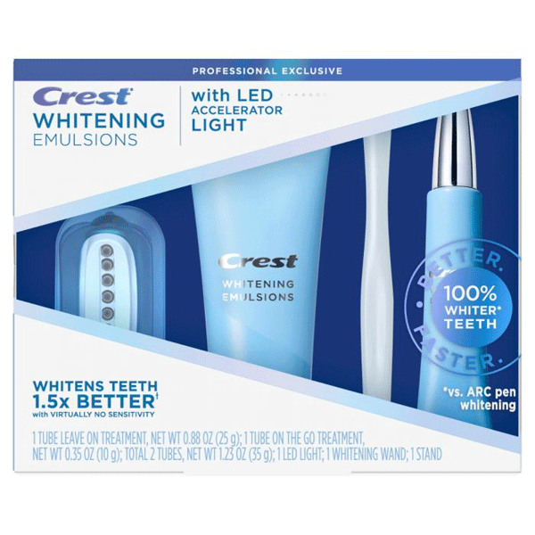 Crest Whitening Emulsions with LED Accelerator Light Kit, 3/Case. Contains: 1 25g tube leave-on