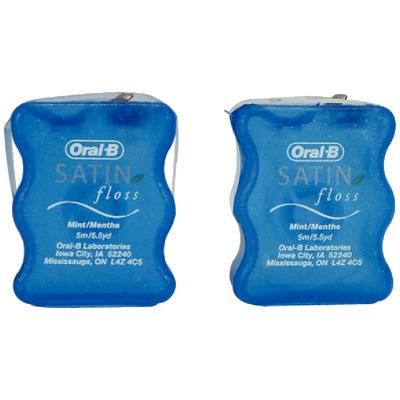 Oral-B Satin Floss, 5.5 yards mint flavored, shred-resistant tape floss samples, 144/case