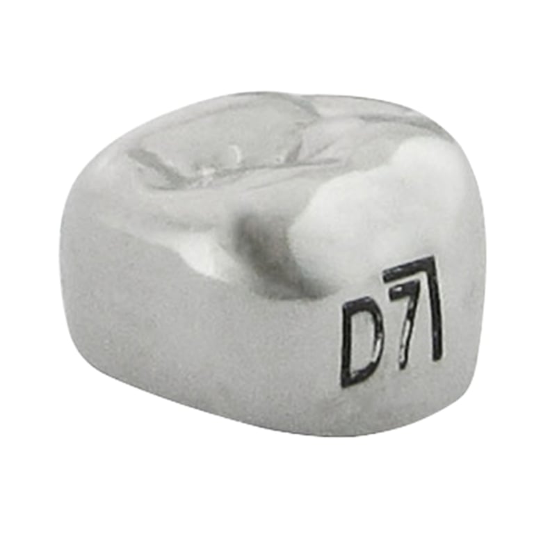 K2 Dental Stainless Steel Crown, 1st Molar, Lower Right, Size 7, 5/Pk. Unit measures 1.5 x 1.5 x
