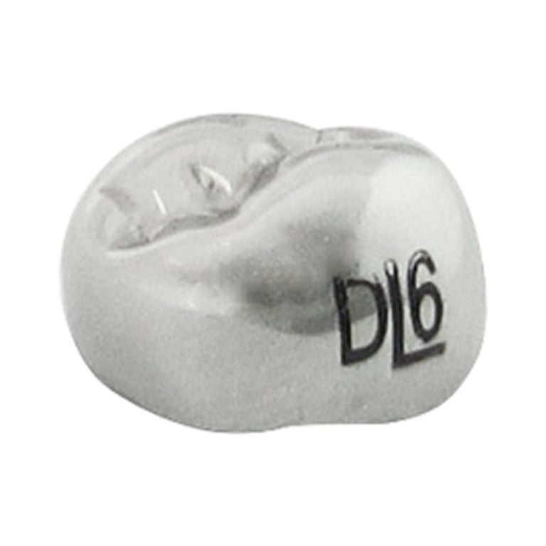 K2 Dental Stainless Steel Crown, 1st Molar, Upper Left, Size 6, 5/Pk. Unit measures 1.5 x 1.5 x
