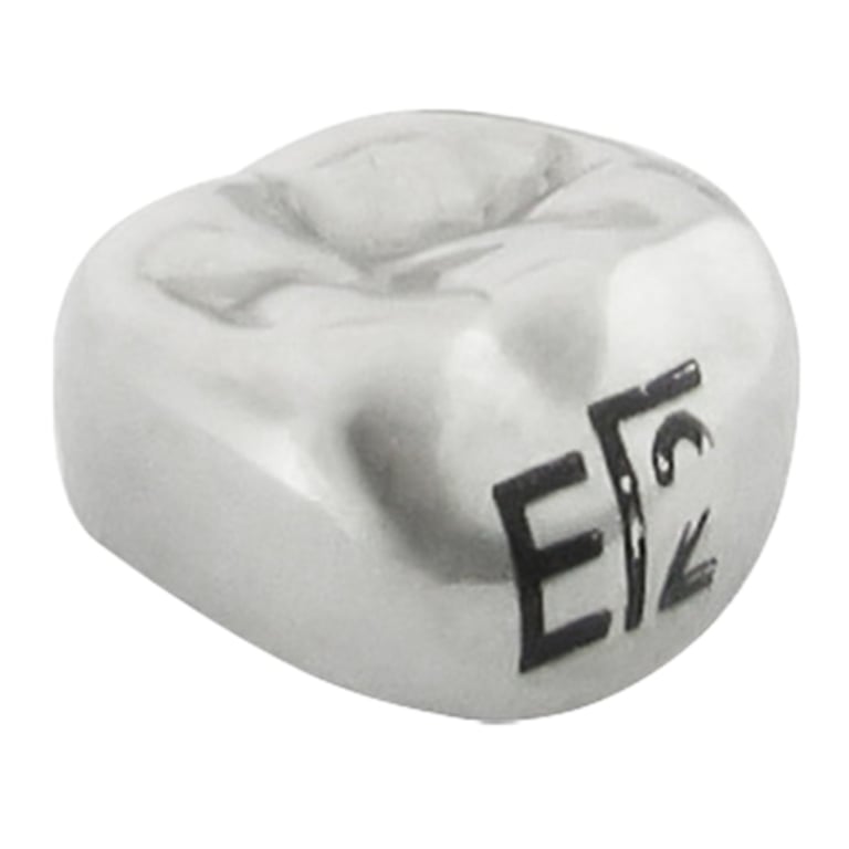 K2 Dental Stainless Steel Crown, 2nd Molar, Lower Left, Size 2, 5/Pk. Unit measures 1.5 x 1.5 x